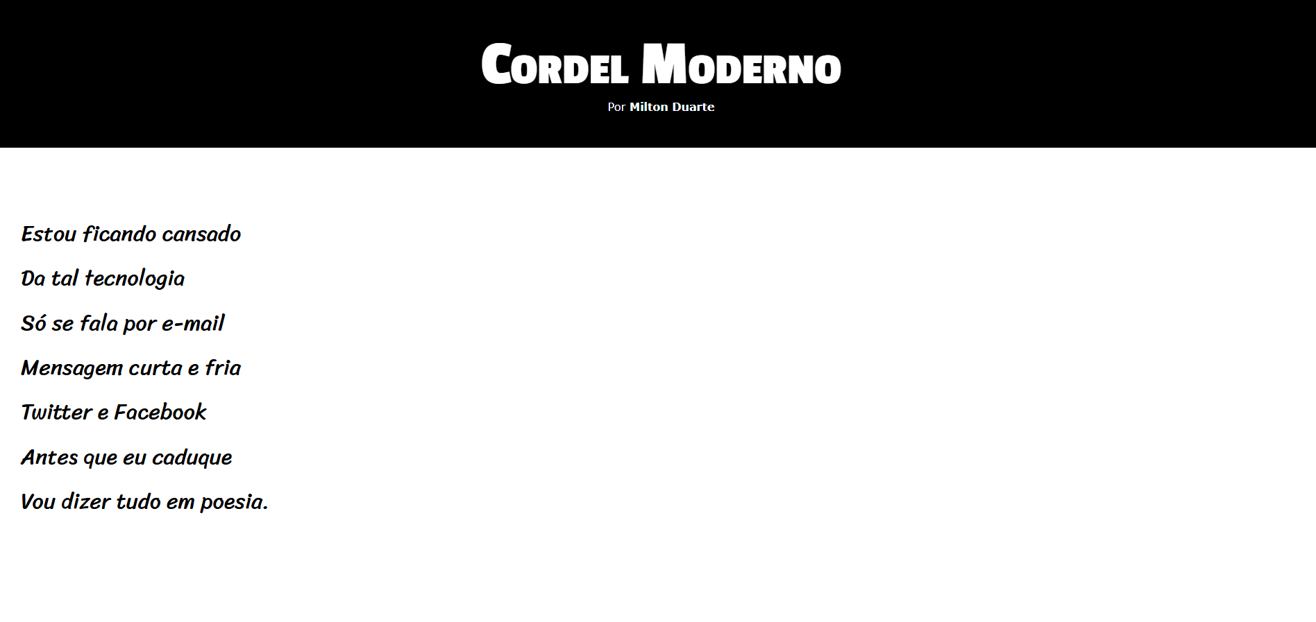 Projeto Cordel, uma página personalizada para um poema