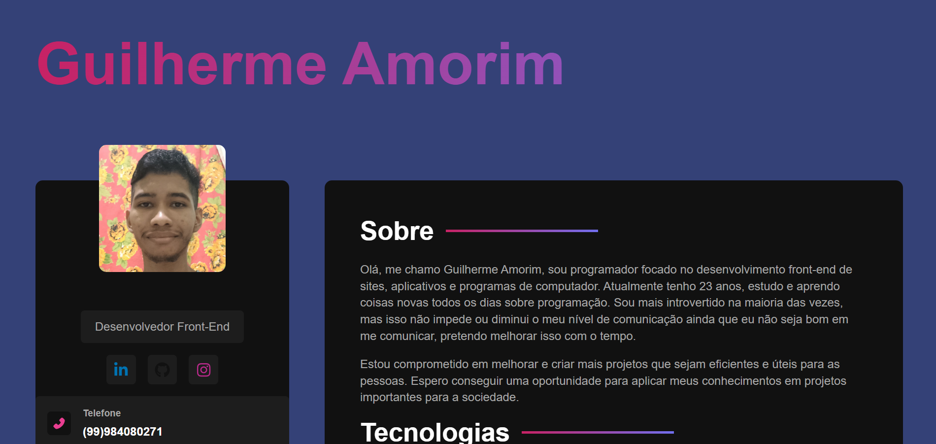 Portfólio de trabalho.